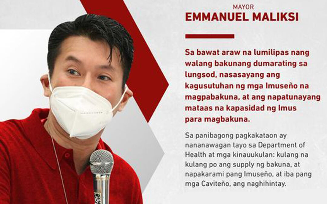 Vaccination Sites sa Imus, Pansamantalang Inihinto muna ang Pagbibigay ng First Dose nito